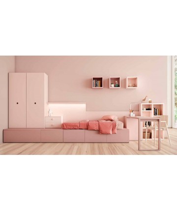 Dormitorio rosa con cama nido y armario 930