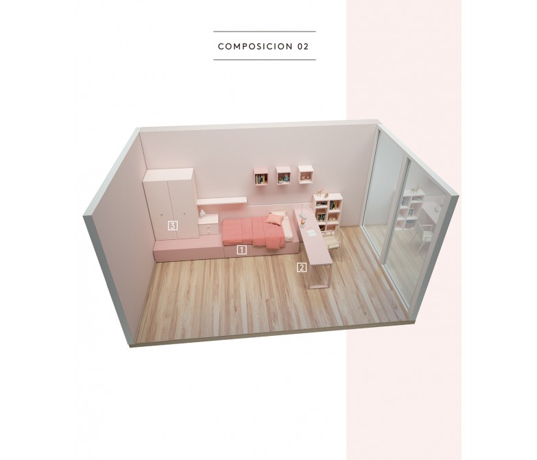 Dormitorio color pastel con cama nido y armario 930