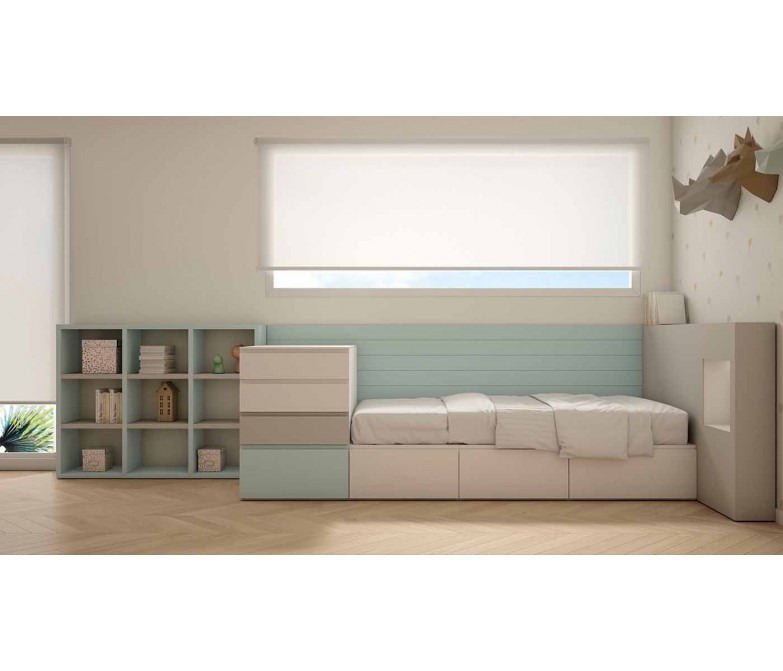 Dormitorio juvenil con panel horizontal verde 930