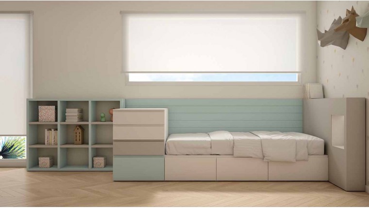 Dormitorio juvenil con panel horizontal verde 930