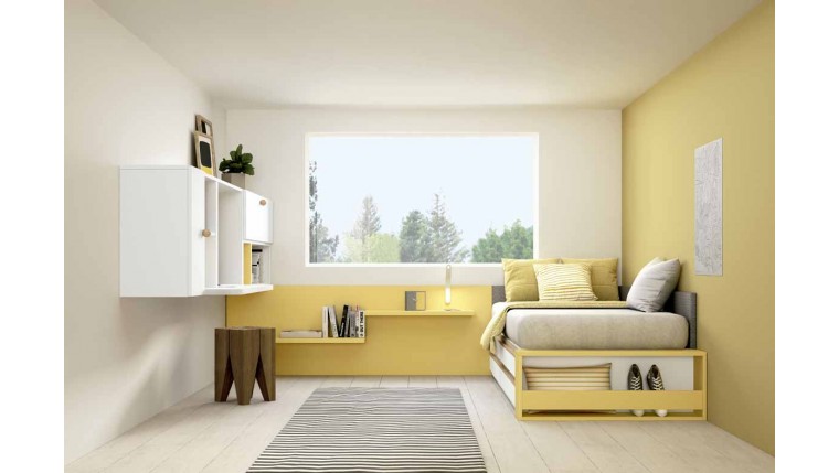 Dormitorio juvenil blanco y amarillo 306