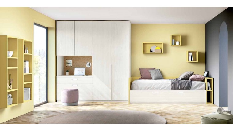 Dormitorio juvenil con detalles amarillos 306