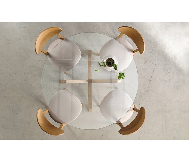 Mesa fija de comedor redonda con tapa de cristal DS690RM