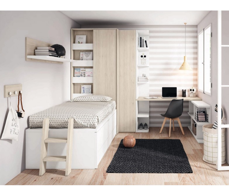 Dormitorio juvenil modular con armario y escritorio DS459CP17