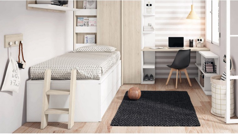 Dormitorio juvenil modular con armario y escritorio DS459CP17
