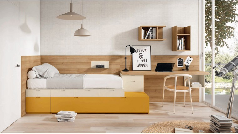 Dormitorio juvenil con escritorio de diseño moderno DS459CP36