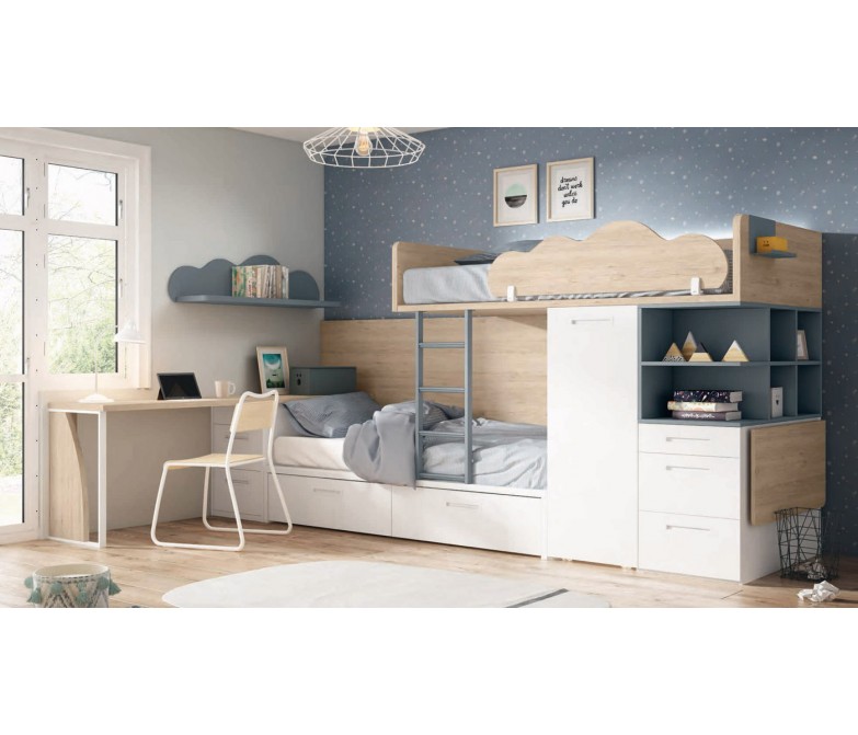 Dormitorio juvenil con litera y escritorio DS459CP46