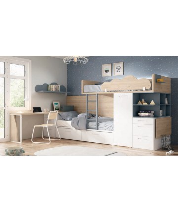 Dormitorio juvenil con litera y escritorio DS459CP46