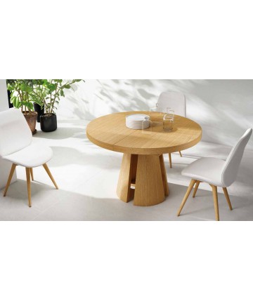 Mesa redonda extensible de comedor en madera de roble DS951B