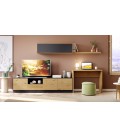 Composición salón con escritorio en madera natural combinado con lacados en color antracita DS277C11