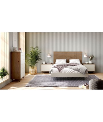 Dormitorio en madera natural combinado con lacados en perla DS277DRMTR04