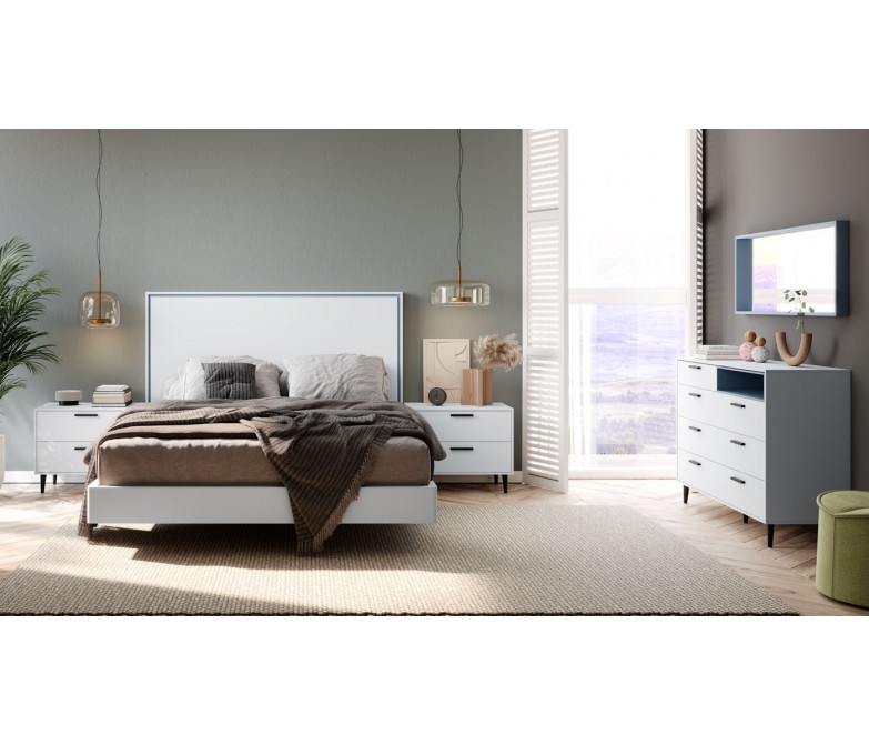Dormitorio de diseño moderno lacado en ártico y azul capri DS277DRMTR05