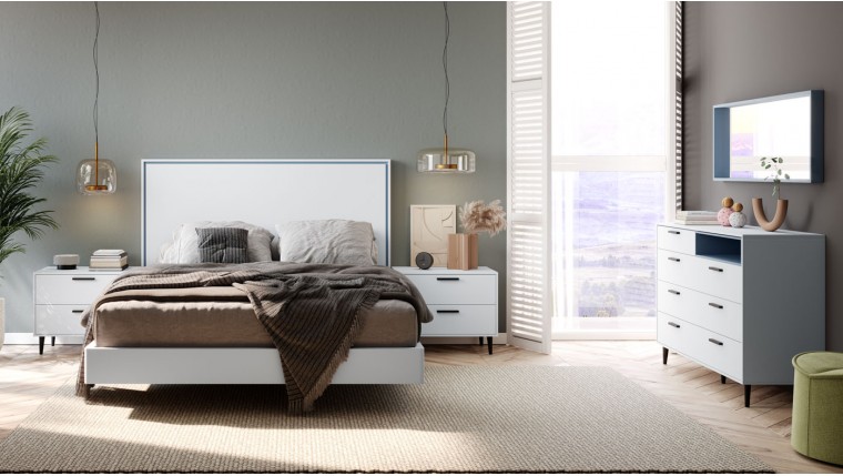 Dormitorio de diseño moderno lacado en ártico y azul capri DS277DRMTR05