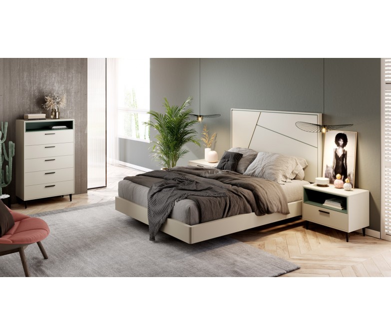 Dormitorio moderno lacado en perla y verde persa DS277DRMTR09