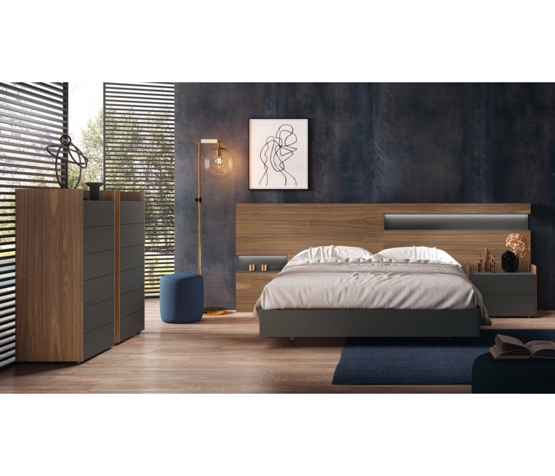Dormitorio en madera natural combinado con lacados en grafito DS172IN01