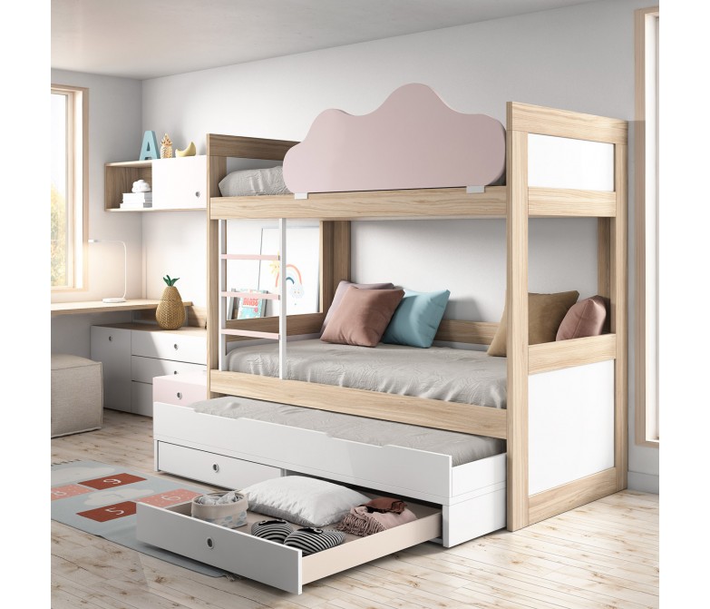 Dormitorio juvenil con litera y cama nido DS335RBBK05
