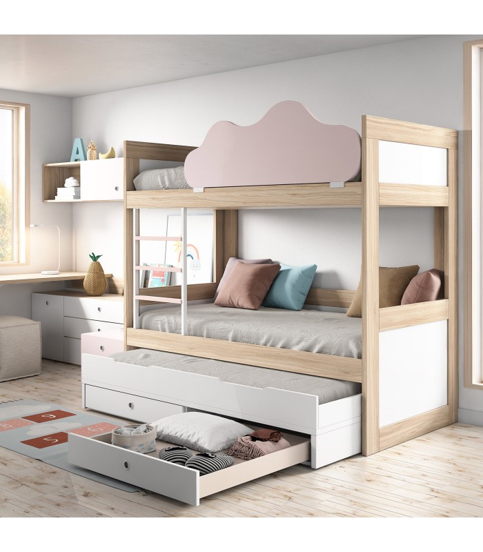 Dormitorio Juvenil con Cama Nido y Escritorio con Pata Metálica