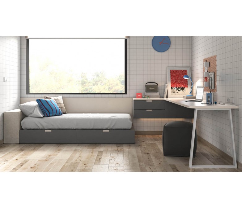 Dormitorio juvenil modular con cama y escritorio DS335CMP10