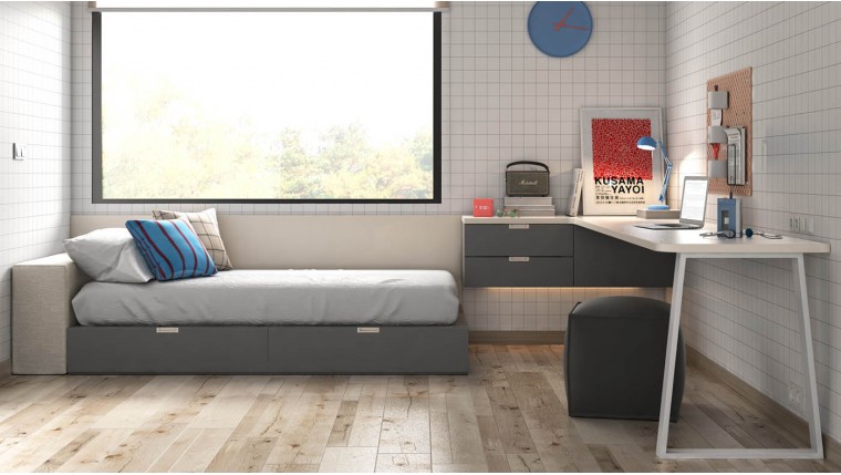 Dormitorio juvenil modular con cama y escritorio DS335CMP10