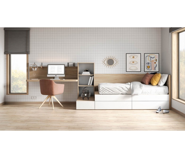 Dormitorio juvenil con cama modular y escritorio DS335CMP06