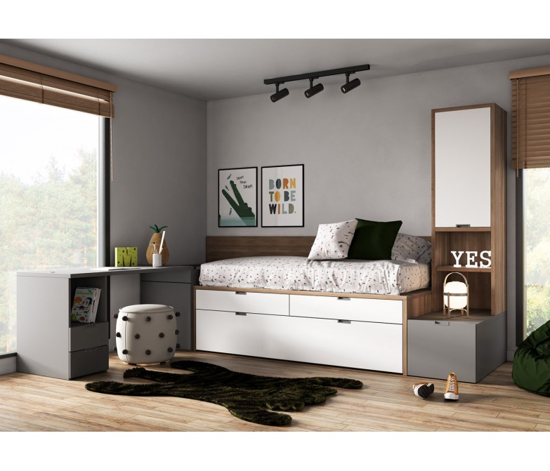 Dormitorio juvenil con cama nido compacta DS335CMP17
