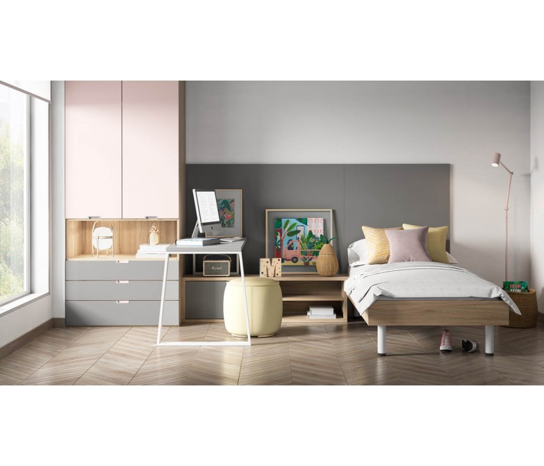 Dormitorio juvenil con cama, armario y escritorio DS335CMP20