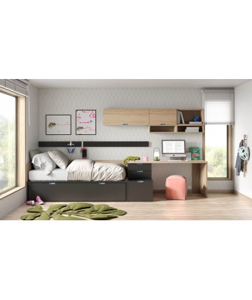 Dormitorio modular juvenil con cama nido compacta DS335CMP09
