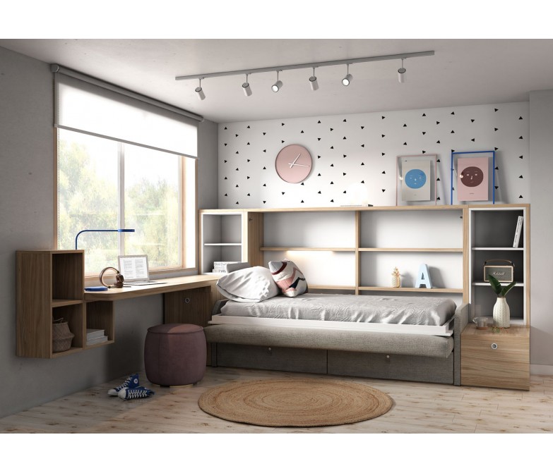Dormitorio juvenil moderno con cama abatible con sofá DS335CMP41