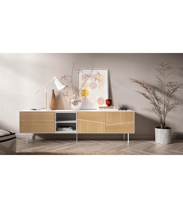 Mueble TV de estilo nórdico con una puerta y dos cajones DS263-4014 - Dstilo