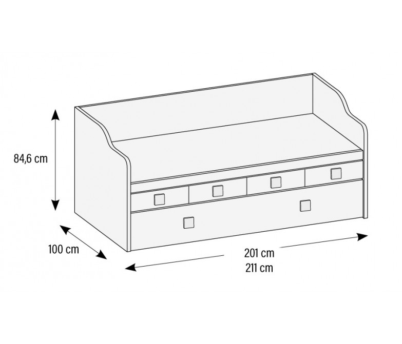 Cama compacta con cama desplazable y cuatro cajones DS430BS4