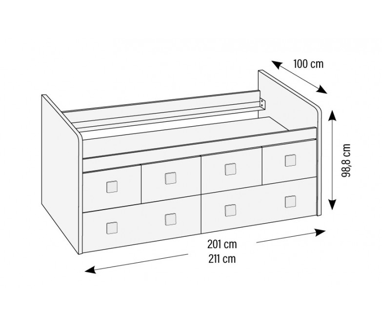 Cama compacta con cama desplazable oculta y cuatro contenedores DS430BS4