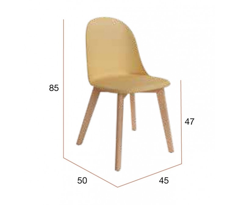 Juego de cuatro sillas con asiento de polipropileno y patas de madera DS474BGL