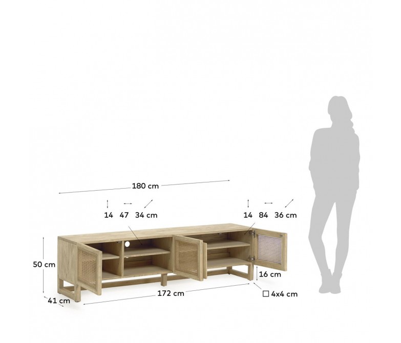 Mueble TV con tres puertas de madera maciza y chapa de mindi DS340RXT