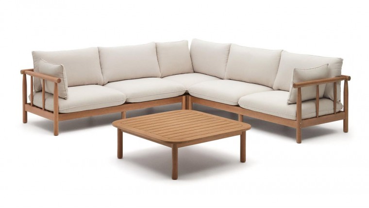 Set de sofá rinconero y mesa de centro de madera maciza de acacia DS340SCV