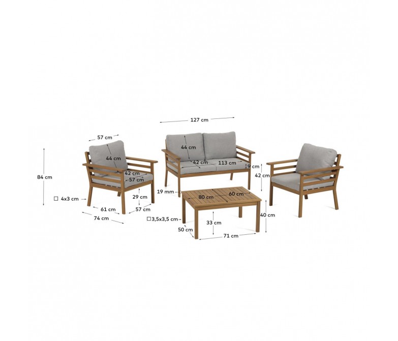 Set de dos sillones, sofá y mesa de centro DS340VLM