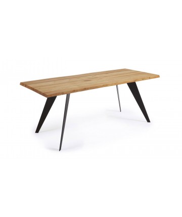 Mesa de comedor rectangular de roble con patas de acero DS340KD