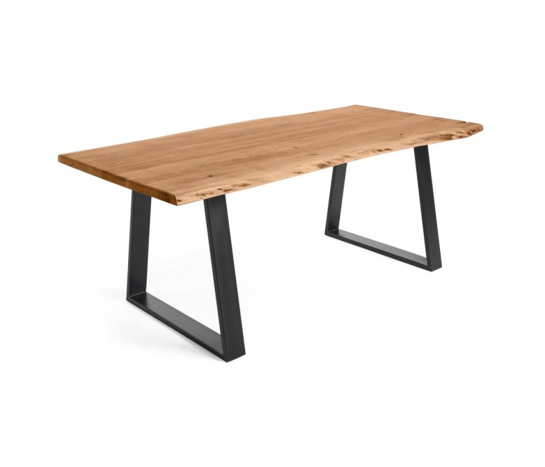 Mesa de comedor de madera maciza de acacia y patas de acero negro DS340L