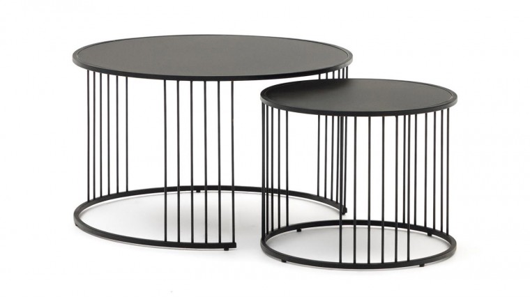 Set de dos mesas nido de cristal templado y metal pintado negro DS340HDR