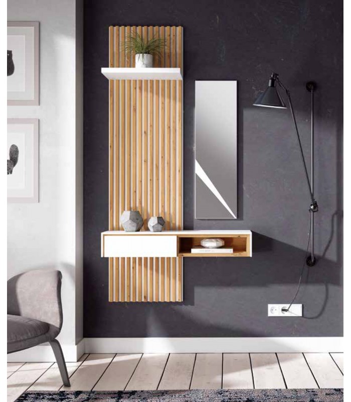 Mueble recibidor con espejo, panel decorativo y estante DS433H113 - Dstilo