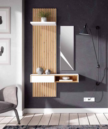 Mueble recibidor con espejo, panel decorativo y estante DS433H113