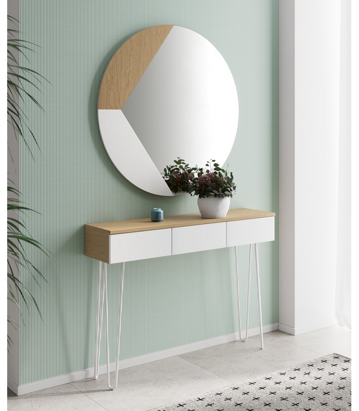 Recibidor bicolor de diseño moderno con espejo circular DS263-4006