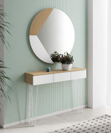 Recibidor bicolor de diseño moderno con espejo circular DS263-4006