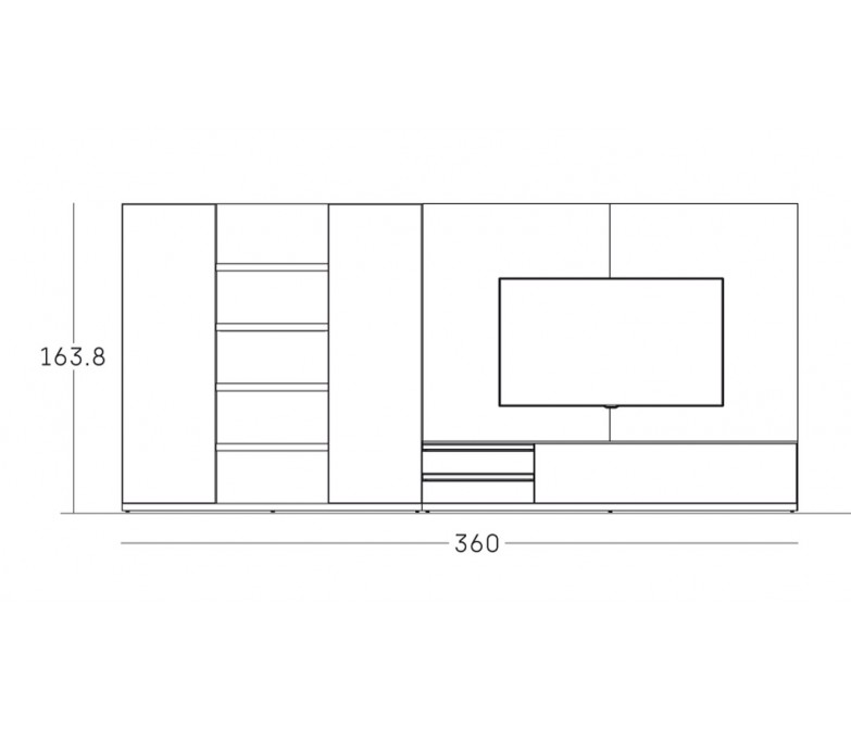 Composición de salón con paneles y estantes con luz led DS306C016
