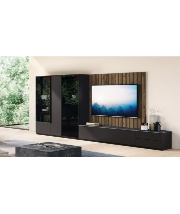 Composición de salón moderno con vitrinas y panel TV DS306C015