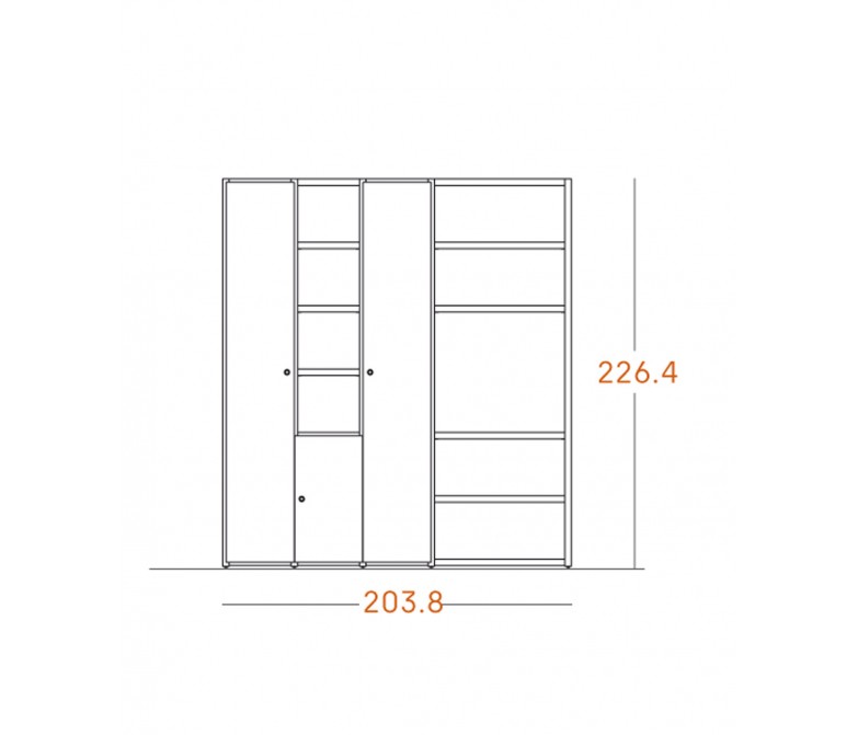 Librería de diseño moderno con puertas batientes y estantes DS306ADD018