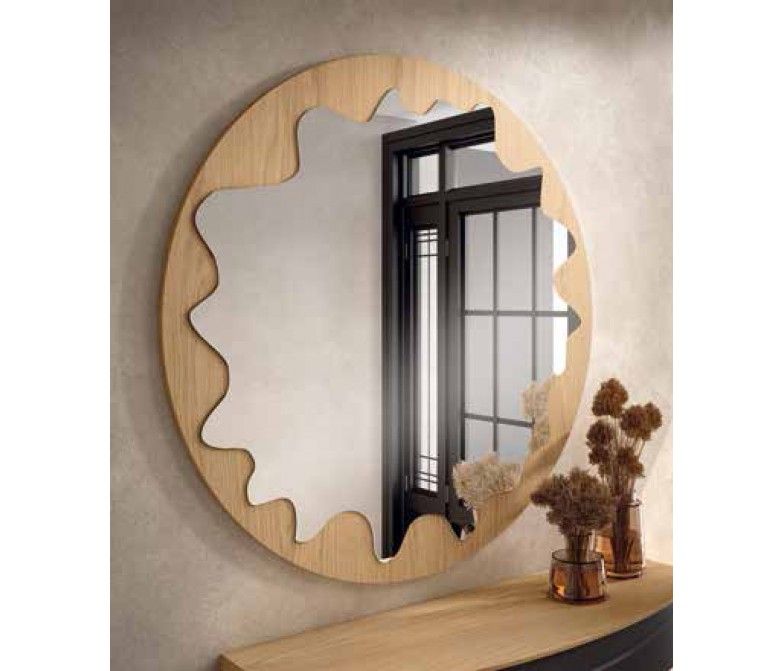 Espejo circular de diseño moderno con marco de madera DS51RG