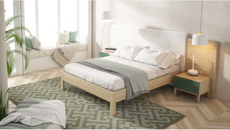 Dormitorio con cabezal tapizado