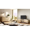 Composición salón lacado en blanco con frontales en madera natural DS277C02