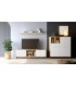 Composición salón en madera natural combinado con lacado en color blanco DS277C09