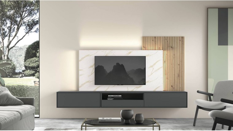 Mueble TV con luz led y con panel rayado DS533104